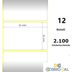 White 51x32mm,2100 Et/Rotolo Z-1000D, 2x1.3x1 Core, 12 Rolls