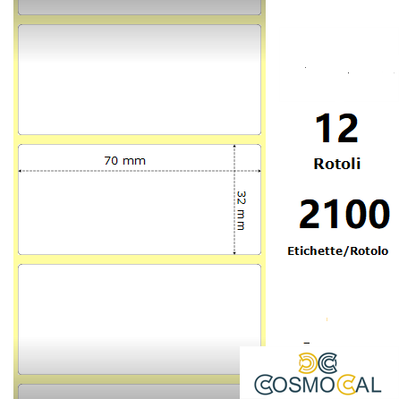 White 70x32mm,2100 Et/Rotolo Z-1000D,2.8x1.3x1Core ,12 Rolls