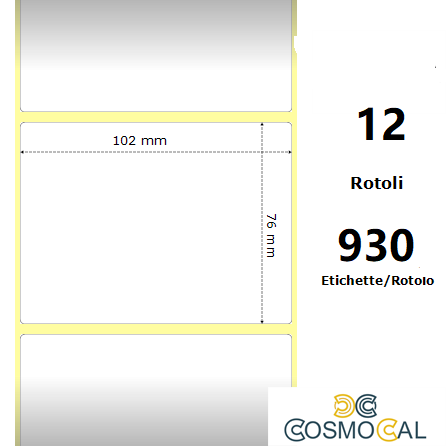 White 102x76mm, 930 Et/Rotolo Z-1000D,4x3x1 Core ,12 Rolls
