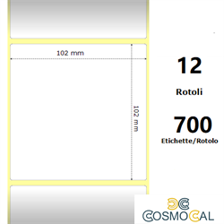 White 102x102mm, 700 Et/Rotolo Z-1000D,4x4x1 Core ,12 Rolls
