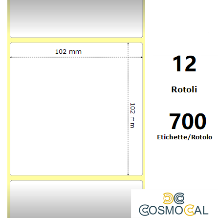 White 102x102mm, 700 Et/Rotolo Z-1000D,4x4x1 Core ,12 Rolls