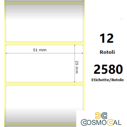 White 51x25mm, 2580 Et/Rotolo Z-2000D, 2x1x1 Core, 12 Rolls