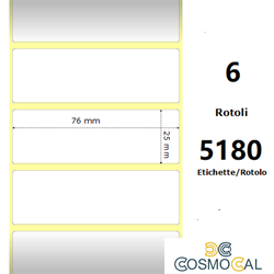 White 76x25mm,5180 Et/Rotolo Z-1000D, 3x1x3 Core, 6 Rolls