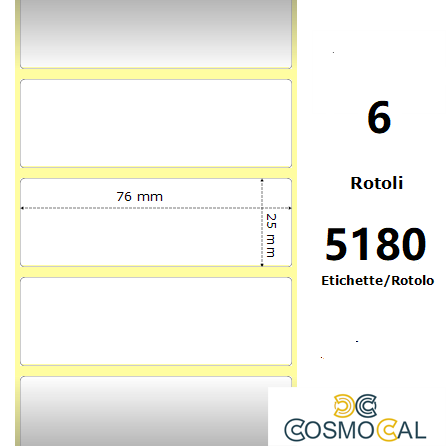 White 76x25mm,5180 Et/Rotolo Z-1000D, 3x1x3 Core, 6 Rolls