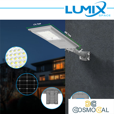 Lampione LED Stradale Solare 100W + Crepuscolare + movimento