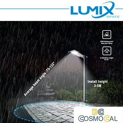 Lampione LED Stradale Solare 100W + Crepuscolare + movimento