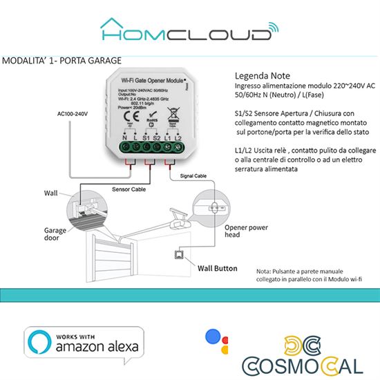 Modulo Cancelli/Garage ed Elettroserrature Wi-Fi 1CH incasso