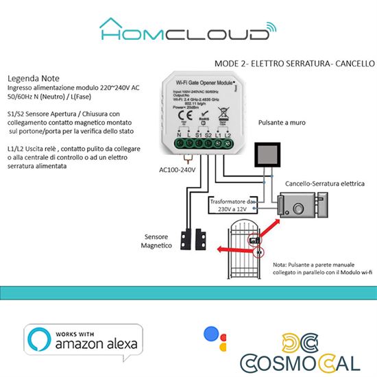 Modulo Cancelli/Garage ed Elettroserrature Wi-Fi 1CH incasso