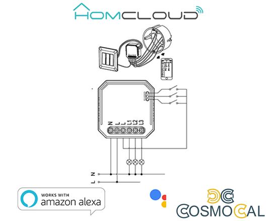 Modulo PuIsante/Interruttore 3CH Wi-Fi da incasso
