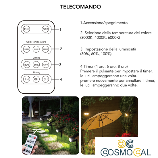 Picchetto da esterno LED solare cct 3white 15w (1.5led) con tele