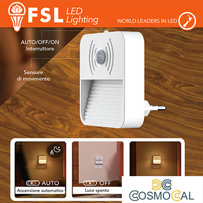 Luce notturna quadrata con sensore di movimento bispina con espo