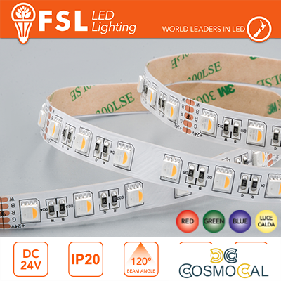Striscia LED 5m IP20 5050 24V - 14W/m 60led/m RGB+W 3000K