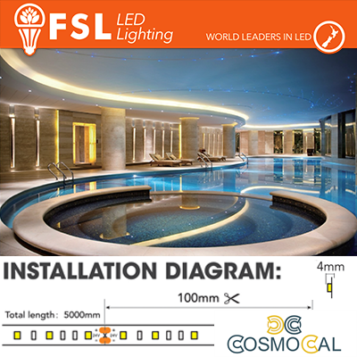 Striscia LED 5m IP65 5050 24V - 12W/m 60led/m 3000K