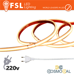 Striscia LED COB 5metri - IP65 3000K 220V 15W/m 1200lm/m+KIT tap