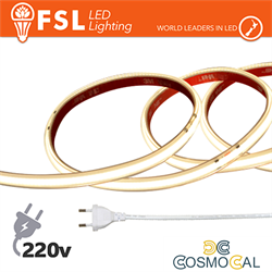 Striscia LED COB 5metri - IP65 4000K 220V 15W/m 1300lm/m+KIT tap