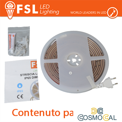 Striscia LED COB 5metri - IP65 4000K 220V 15W/m 1300lm/m+KIT tap