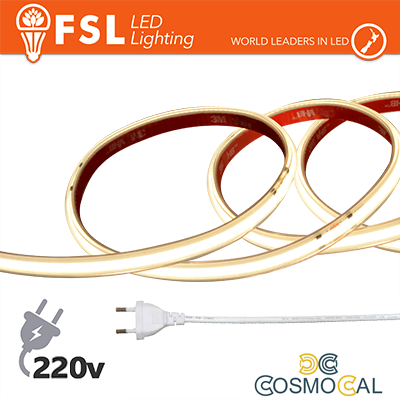 Striscia LED COB 20metri - IP65 4000K 220V 15W/m 1300lm/m+KIT ta