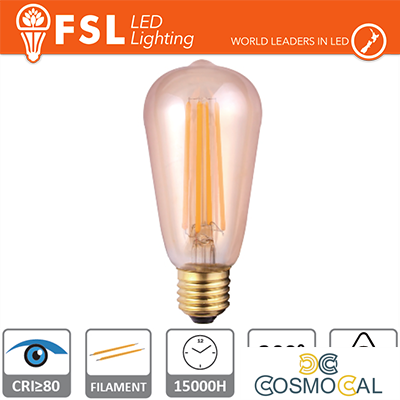 Lampada Edison Filamento Ambra - 6W 2200K E27 650LM
