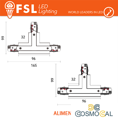 FSL Connettore Forma T sinistra per Binario Trifase - Colore NER