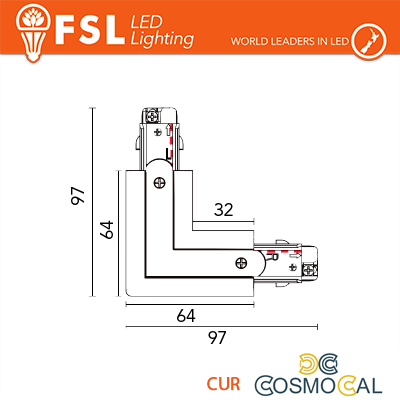 FSL Connettore Forma L destra per Binario Trifase - Colore BIANC