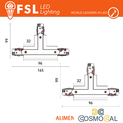 FSL Connettore Forma T destra per Binario Trifase - Colore BIANC