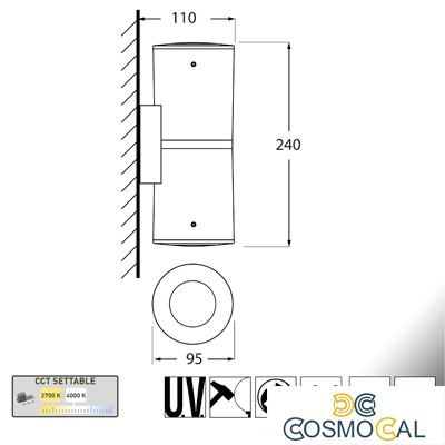 FRANCA 90 2L WALL NERO SATIN LED GU10 7W CCT 3WHITE