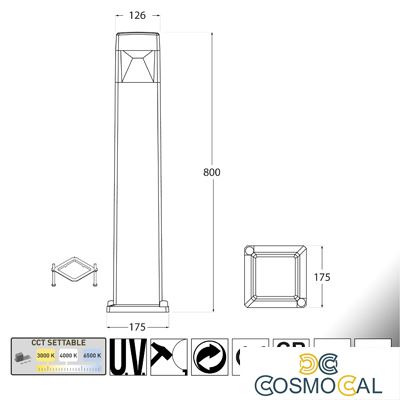 ELISA 800 GRIGIO TRASP LED GX53 10W CCT 3WHITE - 80 cm