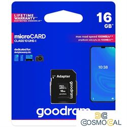 GoodRAM microSD 16GB class 10 UHS I + adapter - retail blister -