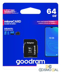 GoodRAM microSD 64GB class 10 UHS I + adapter - retail blister -