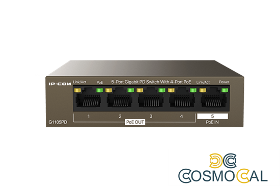 Switch 5 porte Gigabit PD - 4 porte PoE OUT 1 porta PoE IN