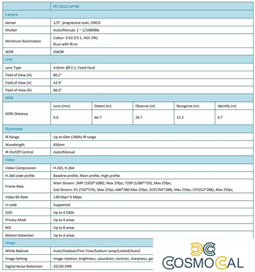 2MP Uniarch Bullet IPCamera,Ottica 4.0mm Audio Dual Light