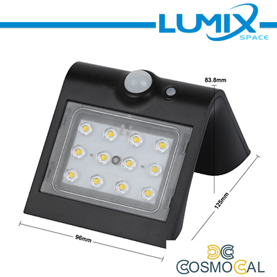 Lampada da parete LED solare senza fili con Sensori 220lm NERO