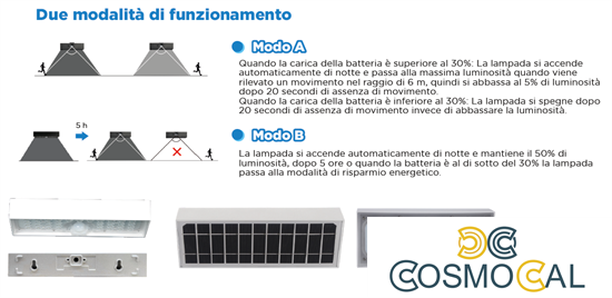 Lampada da parete solare LED 6w - senza fili con sensori