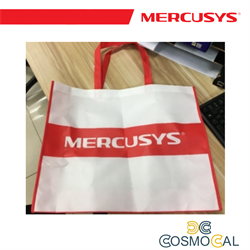 Sacca Mercusys quadrata, bianca con banner e maniglie rosse