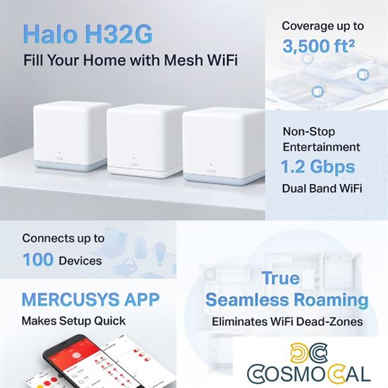Mercusys AC1200 Whole Home Mesh Wi-Fi System Halo H32G(3)
