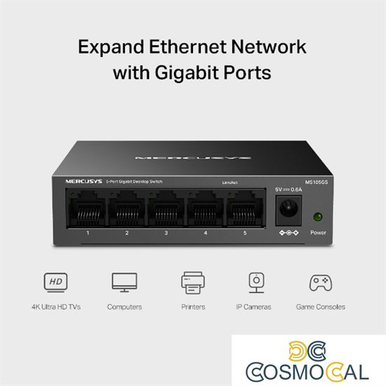 Switch 5-Porte Metallo 10/100/1000Mbps - Mercusys MS105GS