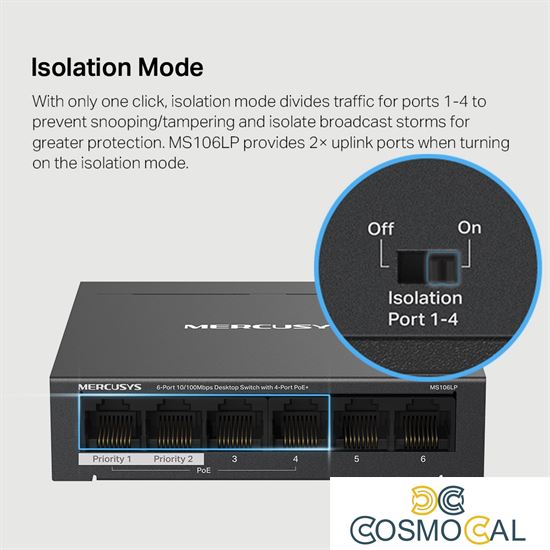 Switch Desktop 6 Porte 10/100Mbps con 4 Porte PoE+