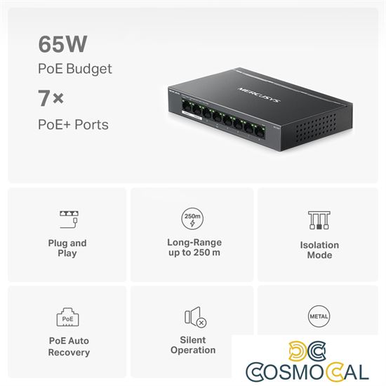 Switch 8 porte Gigabit con 7 porte PoE+ Mercusys MS108GP