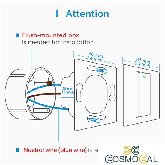 Meross Interruttore a parete Wi-Fi Smart - 220V / 1 WAY - Apple
