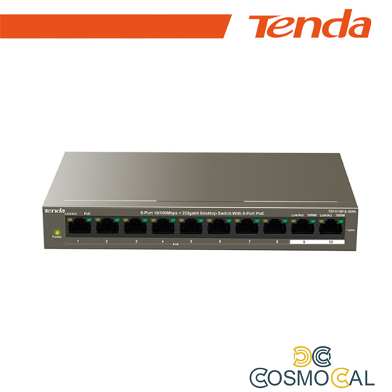 Tenda Switch 102W 8 porte PoE10/100Mbps + 2 Gb - TEF1110P-8-102W