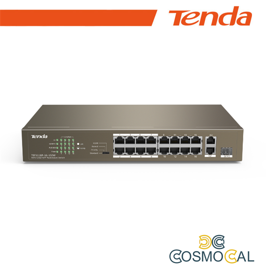 Tenda Switch 16-Ports PoE + 1 GE+1 SFP Unmanaged - TEF1118P-16-1