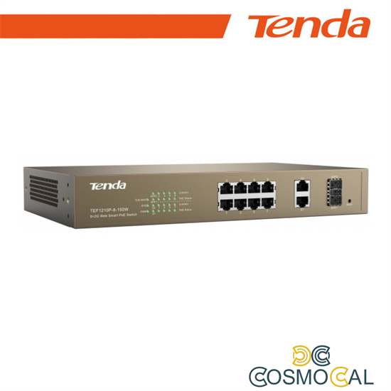 Tenda Switch PoE Desktop Smart 8 Porte 10/100Mb+2Gb+2SFP - TEF12