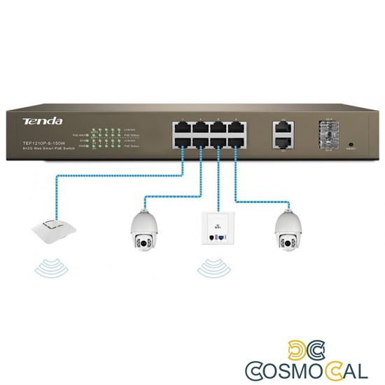 Tenda Switch PoE Desktop Smart 8 Porte 10/100Mb+2Gb+2SFP - TEF12