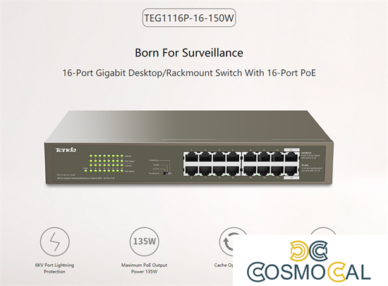 Switch 16 porte Gigabit PoE TEG1116P-16-150W