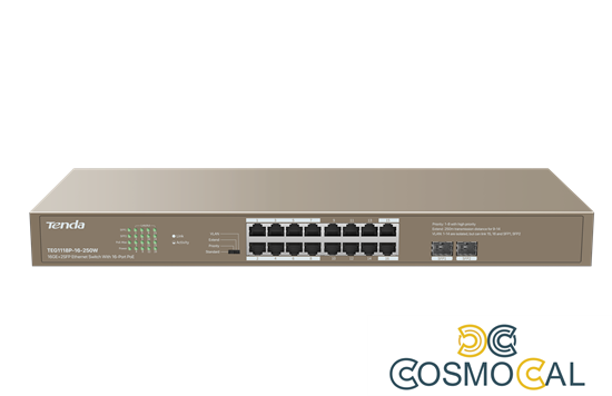 Switch Tenda 16-Porte PoE 16GE+2SFP - 250W
