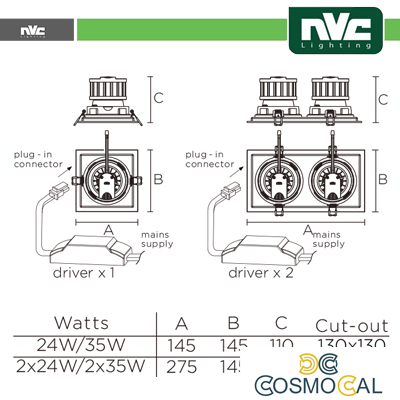 Incasso Multi lampada - 48w(2x24w) 4000k 4270lm >36° PF95