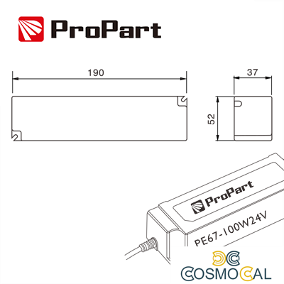 Alimentatore IP67 24V 100W 4.16A Size:190*52*37mm