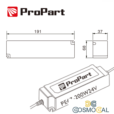Alimentatore IP67 24V 200W 8.33A Size:191*68*37mm