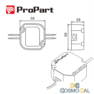 Alimentatore IP67 12V 20W 1.67A Size:59*59*28mm