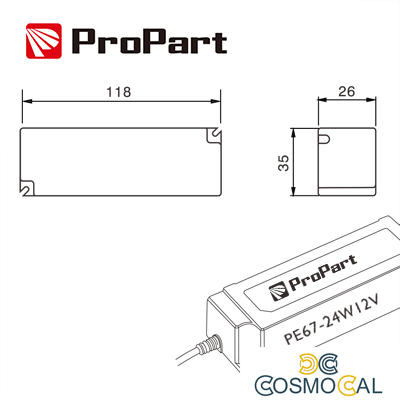 Alimentatore IP67 12V 24W 2A Size:118*35*26mm